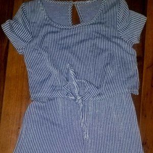 Little Girls Blue and white striped romper